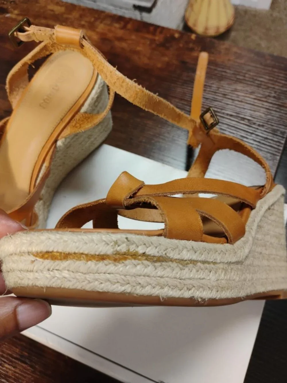 Soludos Tan Leather Espadrille Wedge Sandals Ankle Strap Est. 8.5